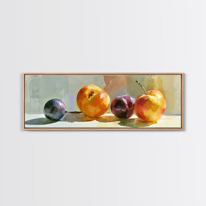 Peach and Plum Still Life Canvas Print, Dining Room Art, Food Art, Dining Room Decor, Fine Art, Dining, Textured Painting, DRA-3x1-36