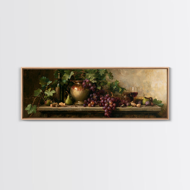 Botanical Grapevine with Leaves and Fruit Framed Canvas Print, Dining Room Art, Kitchen Decor, Dining Room Decor, DRA-3x1-37