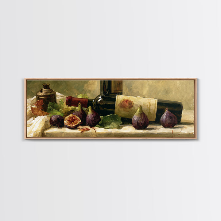 Wine Bottle and Figs on a Linen Canvas Print, Dining Room Art, Minimalist Decor, Dining Room Decor, Abstract Art, Dining, DRA-3x1-43