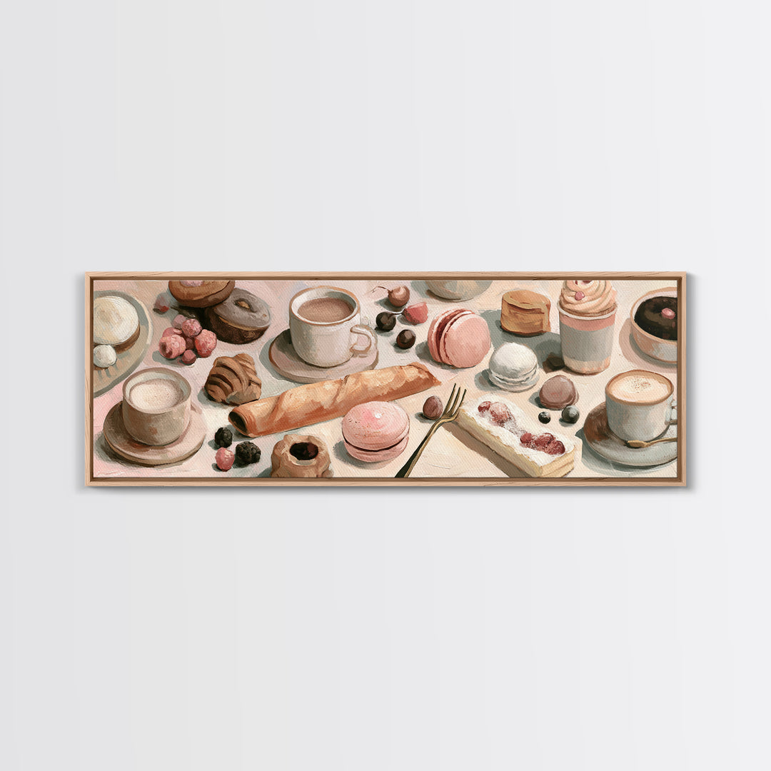 French Bistro Food Illustration Without Text Canvas Print, Dining Room Art, Canvas Wall Art, Dining Room Decor, Watercolor Art, DRA-3x1-50