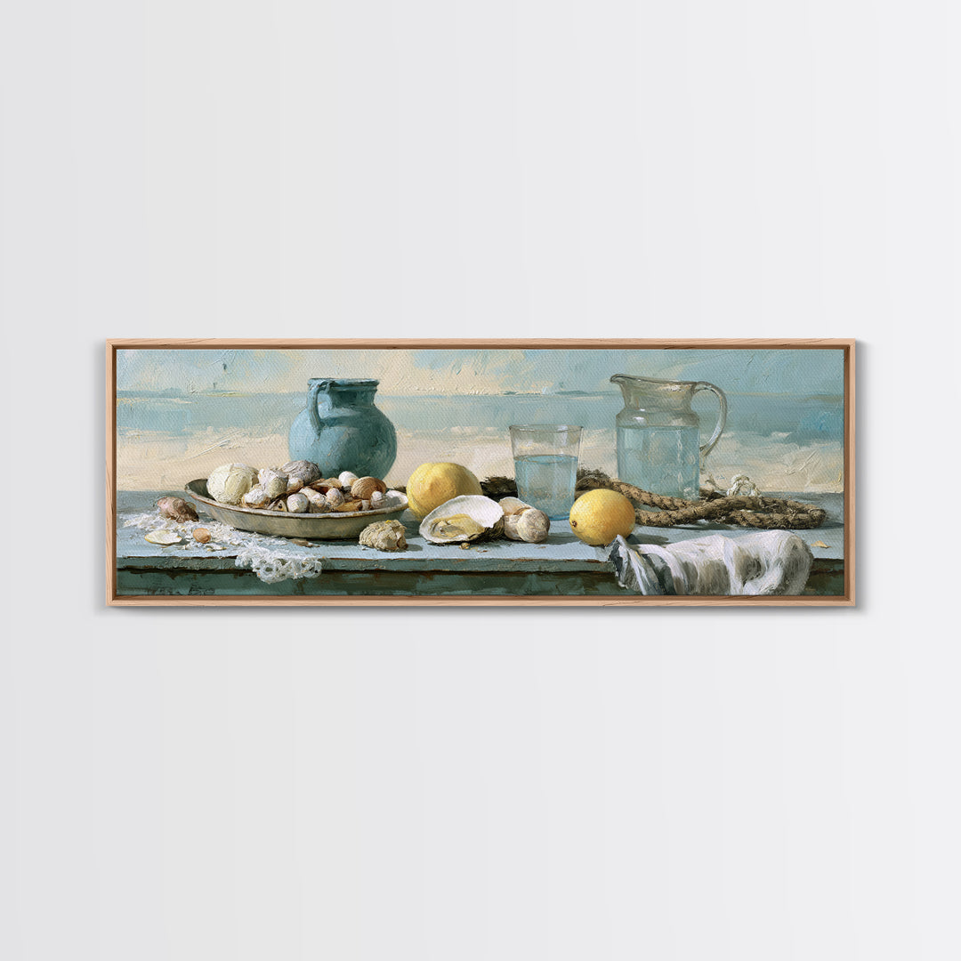 Shellfish and Lemon Still Life Framed Canvas Print, Dining Room Art, Art Print, Dining Room Decor, Dining, Abstract Art, DRA-3x1-56