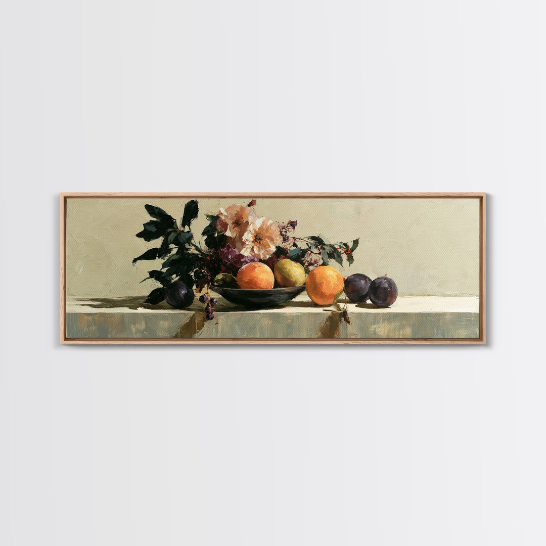 Peach and Plum Still Life Framed Canvas Print, Dining Room Art, Fine Art Print, Dining Room Decor, Fine Art, Dining, Fall Decor, DRA-3x1-60