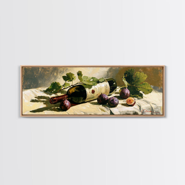 Wine Bottle and Figs on a Linen Framed Canvas Print, Dining Room Art, Printable Wall Art, Dining Room Decor, Fine Art, Dining, DRA-3x1-67