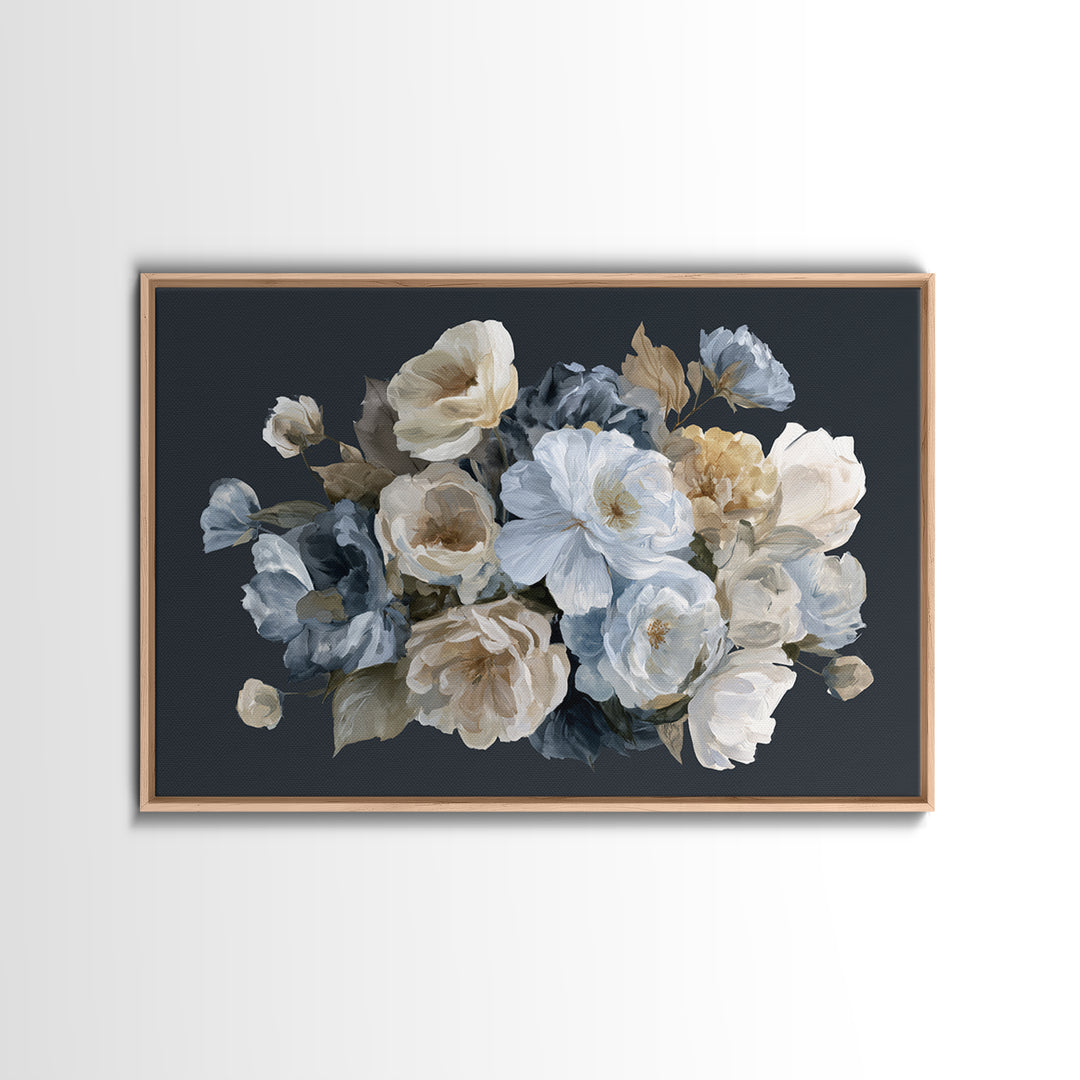 Moody Dark Background Bouquet for Formal Dining Canvas Print, Dining Room Art, Minimalist Decor, Dining Room Decor, Dining, DRA-3x2-15