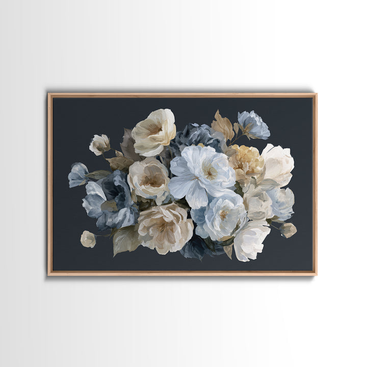 Moody Dark Background Bouquet for Formal Dining Canvas Print, Dining Room Art, Minimalist Decor, Dining Room Decor, Dining, DRA-3x2-15