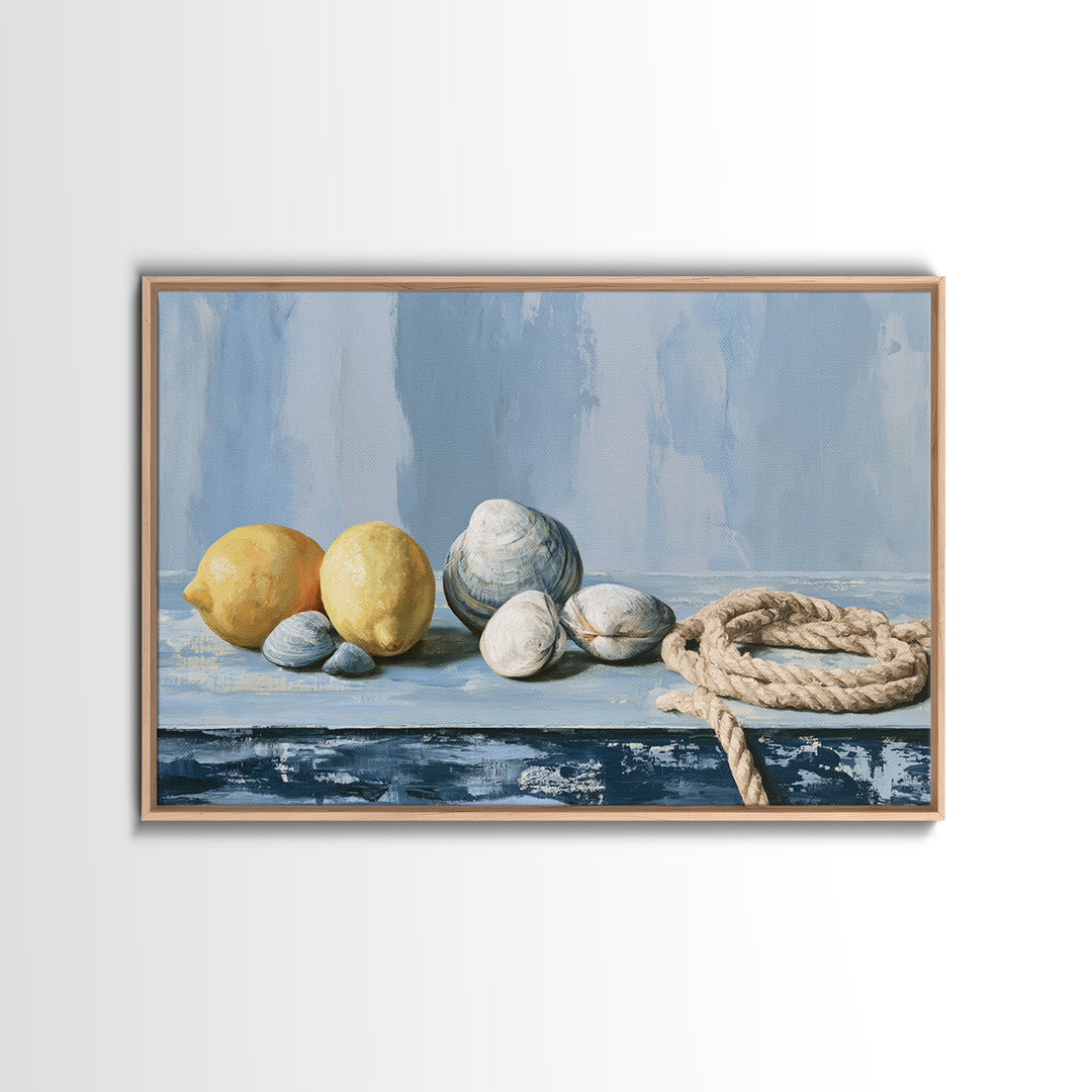 Shellfish and Lemon Still Life Framed Canvas Print, Dining Room Art, Large Wall Art, Dining Room Decor, Fine Art, Dining, DRA-3x2-20