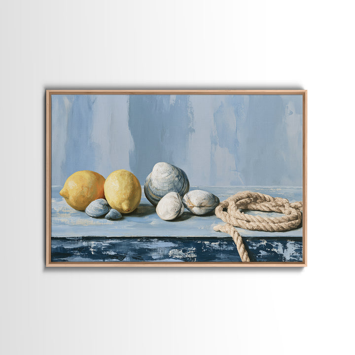 Shellfish and Lemon Still Life Framed Canvas Print, Dining Room Art, Large Wall Art, Dining Room Decor, Fine Art, Dining, DRA-3x2-20