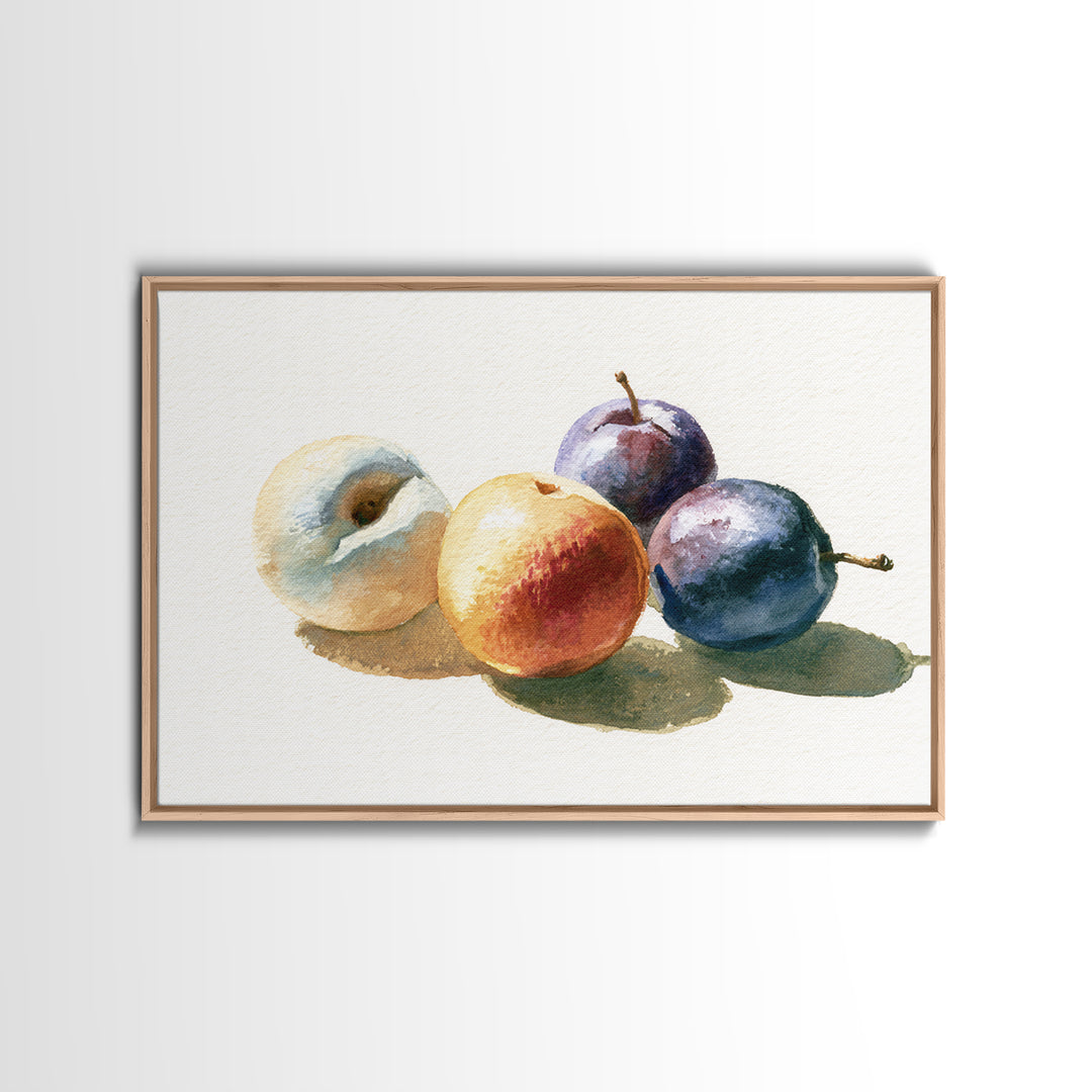 Peach and Plum Still Life Framed Canvas Print, Dining Room Art, Canvas Wall Art, Dining Room Decor, Fine Art, Dining, DRA-3x2-24