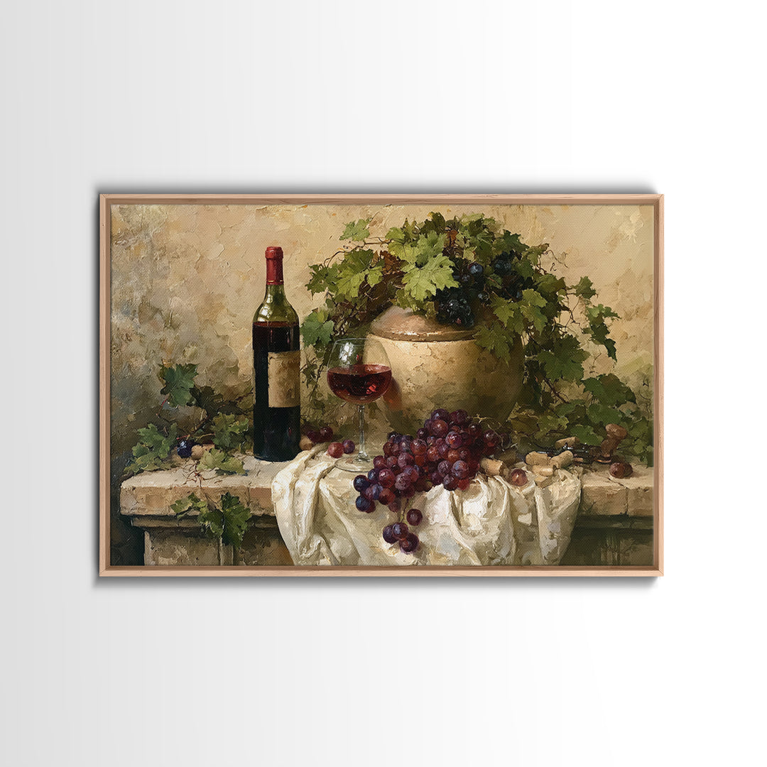 Botanical Grapevine with Leaves and Fruit Framed Canvas Print, Dining Room Art, Kitchen Wall Art, Dining Room Decor, Dining, DRA-3x2-25