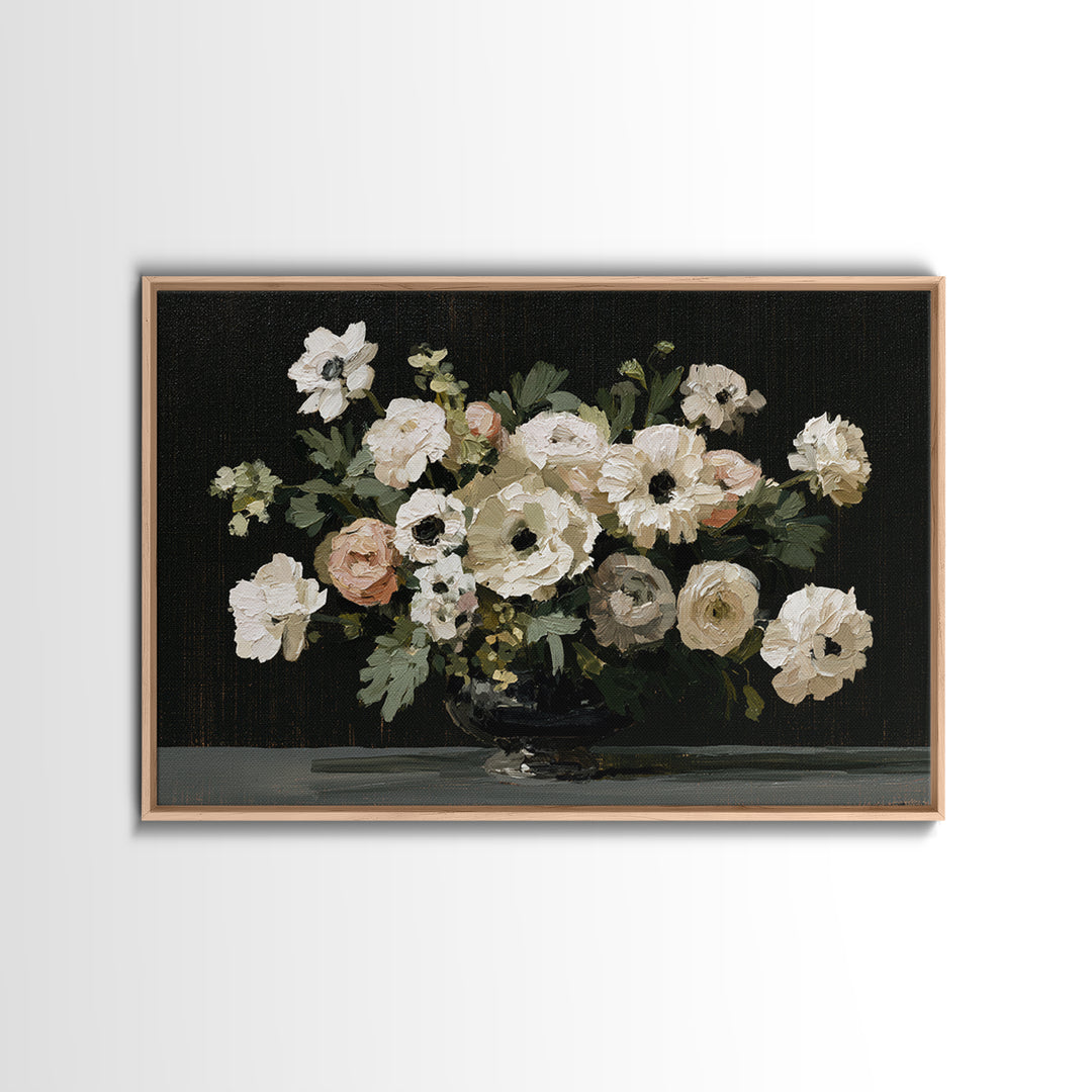 Moody Dark Background Bouquet for Formal Dining Canvas Print, Dining Room Art, 3 Piece Wall Art, Dining Room Decor, Dining, DRA-3x2-39