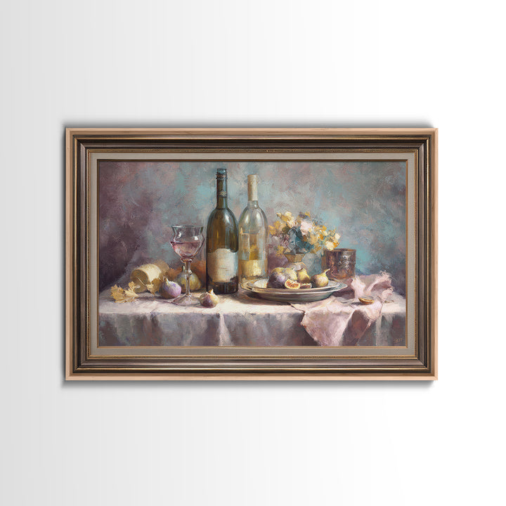 Wine Bottle and Figs on a Linen Framed Canvas Print, Dining Room Art, Statement Artwork, Dining Room Decor, Fine Art, Dining, DRA-3x2-7