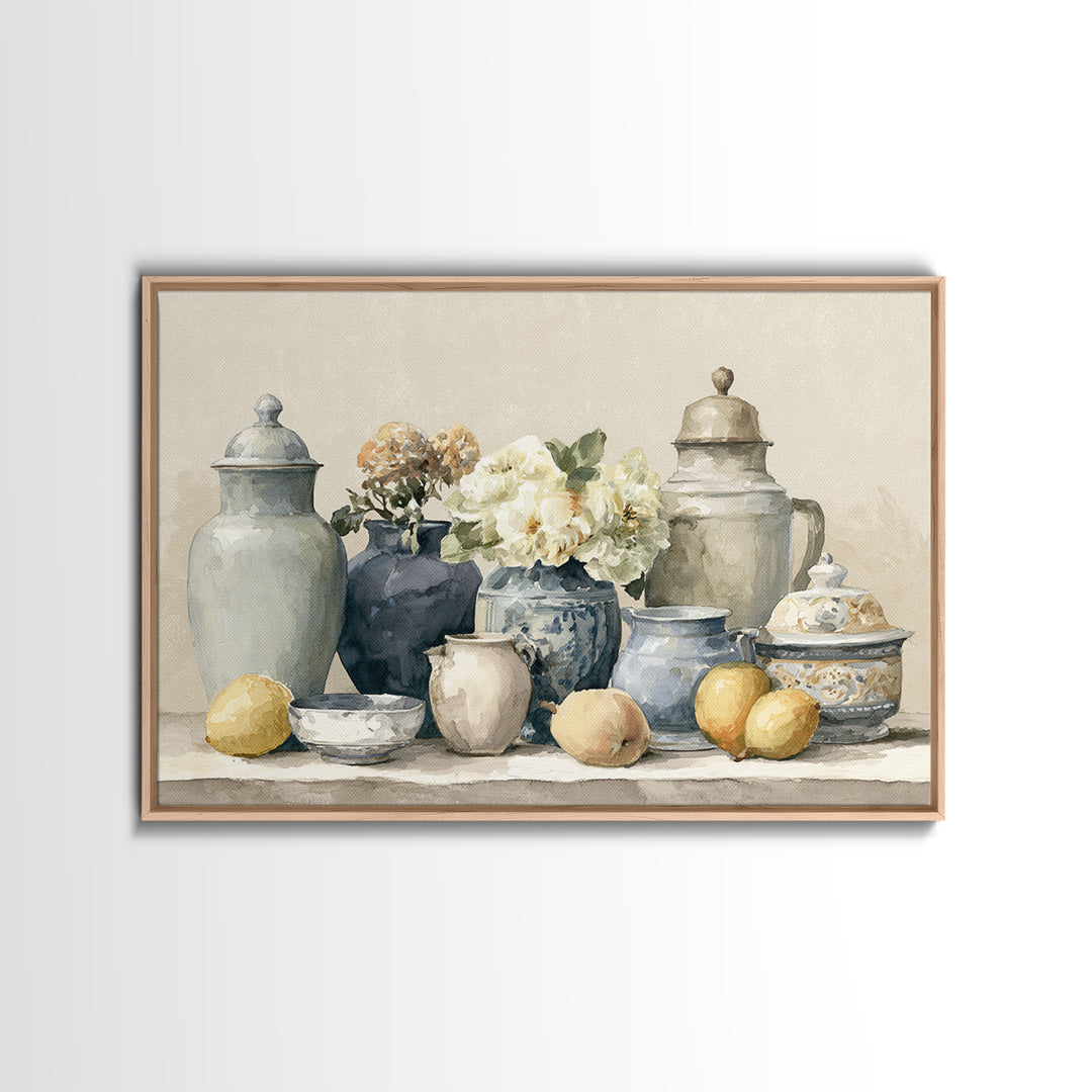 Classic Dutch Feast Arrangement Framed Canvas Print, Dining Room Art, Abstract Art, Dining Room Decor, Watercolor Art, Dining, DRA-3x2-71
