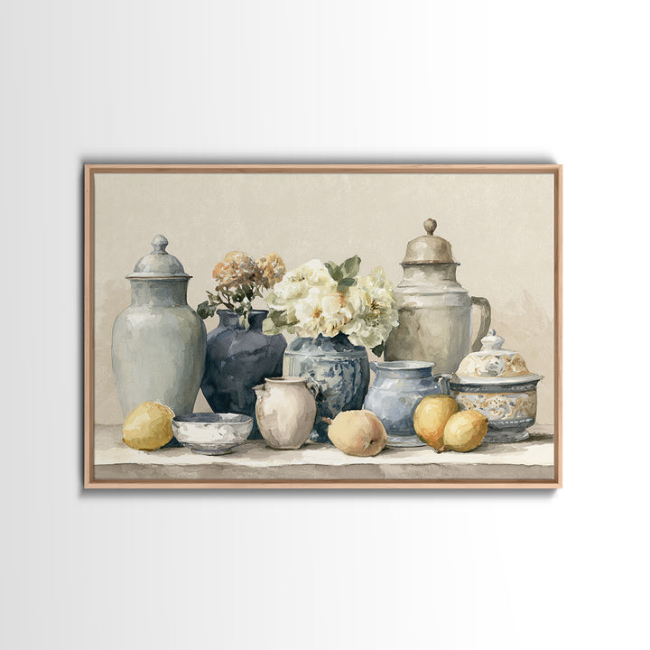 Classic Dutch Feast Arrangement Framed Canvas Print, Dining Room Art, Abstract Art, Dining Room Decor, Watercolor Art, Dining, DRA-3x2-71