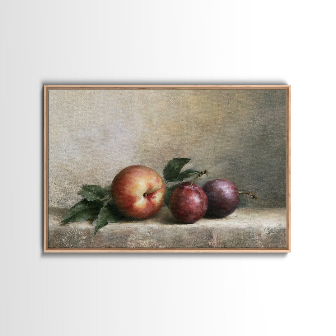 Peach and Plum Still Life Canvas Print, Dining Room Art, Kitchen Wall Decor, Dining Room Decor, Dining, Statement Artwork, DRA-3x2-72