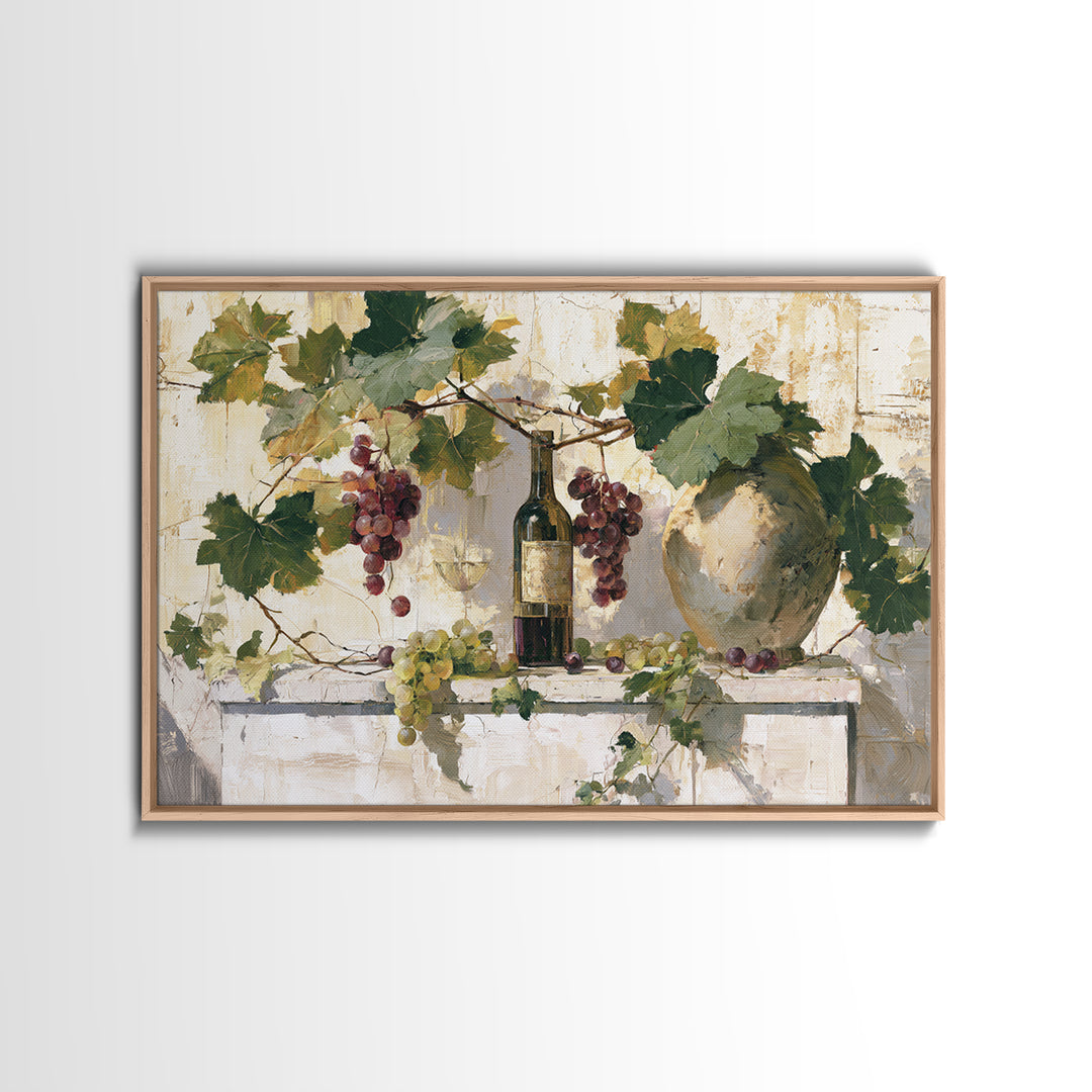 Botanical Grapevine with Leaves and Fruit Canvas Print, Dining Room Art, Abstract Wall Art, Dining Room Decor, Oil Painting, DRA-3x2-73