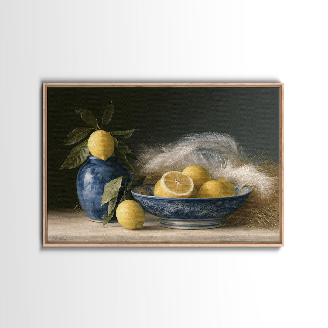 Italian Lemon Branch Framed Canvas Print, Dining Room Art, Modern Wall Art, Dining Room Decor, Watercolor Art, Dining, DRA-3x2-81