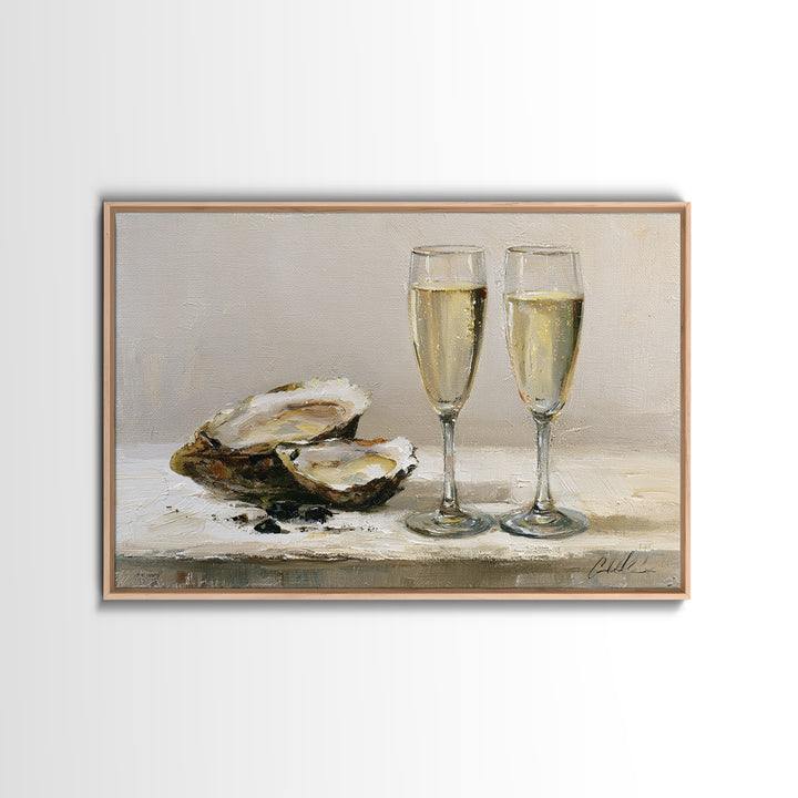Elegant Oyster and Champagne Still Life Canvas Print, Dining Room Art, Neutral Decor, Dining Room Decor, Fine Art, Dining, DRA-3x2-83