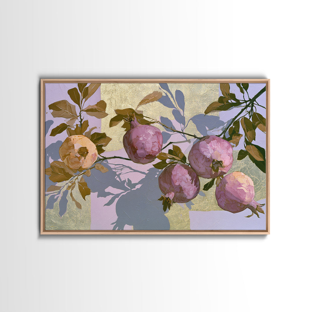 Pomegranate and Gold Leaf Botanical Study Canvas Print, Dining Room Art, Coastal Decor, Dining Room Decor, Fine Art, Dining, DRA-3x2-84