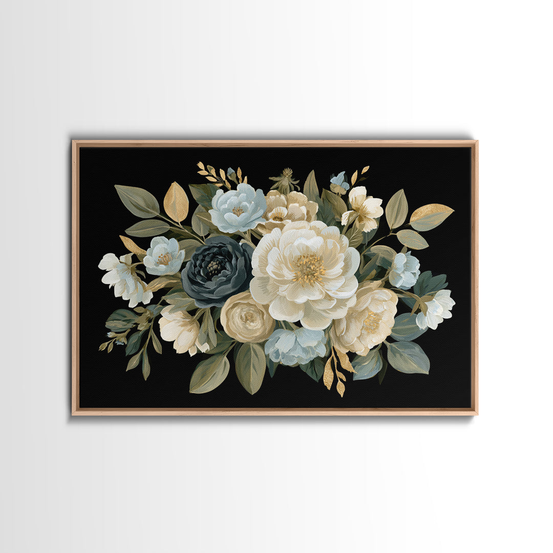 Moody Dark Background Bouquet for Formal Dining Canvas Print, Dining Room Art, Set of 3 Prints, Dining Room Decor, Dining, DRA-3x2-87