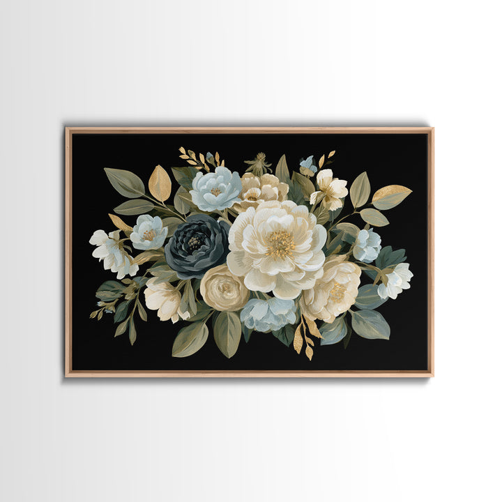 Moody Dark Background Bouquet for Formal Dining Canvas Print, Dining Room Art, Set of 3 Prints, Dining Room Decor, Dining, DRA-3x2-87