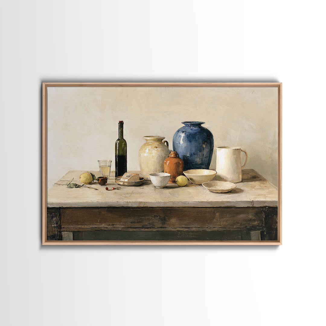 Sunlit Farmhouse Table Objects Without Room View Canvas Print, Dining Room Art, 3 Piece Wall Art, Dining Room Decor, Dining, DRA-3x2-93