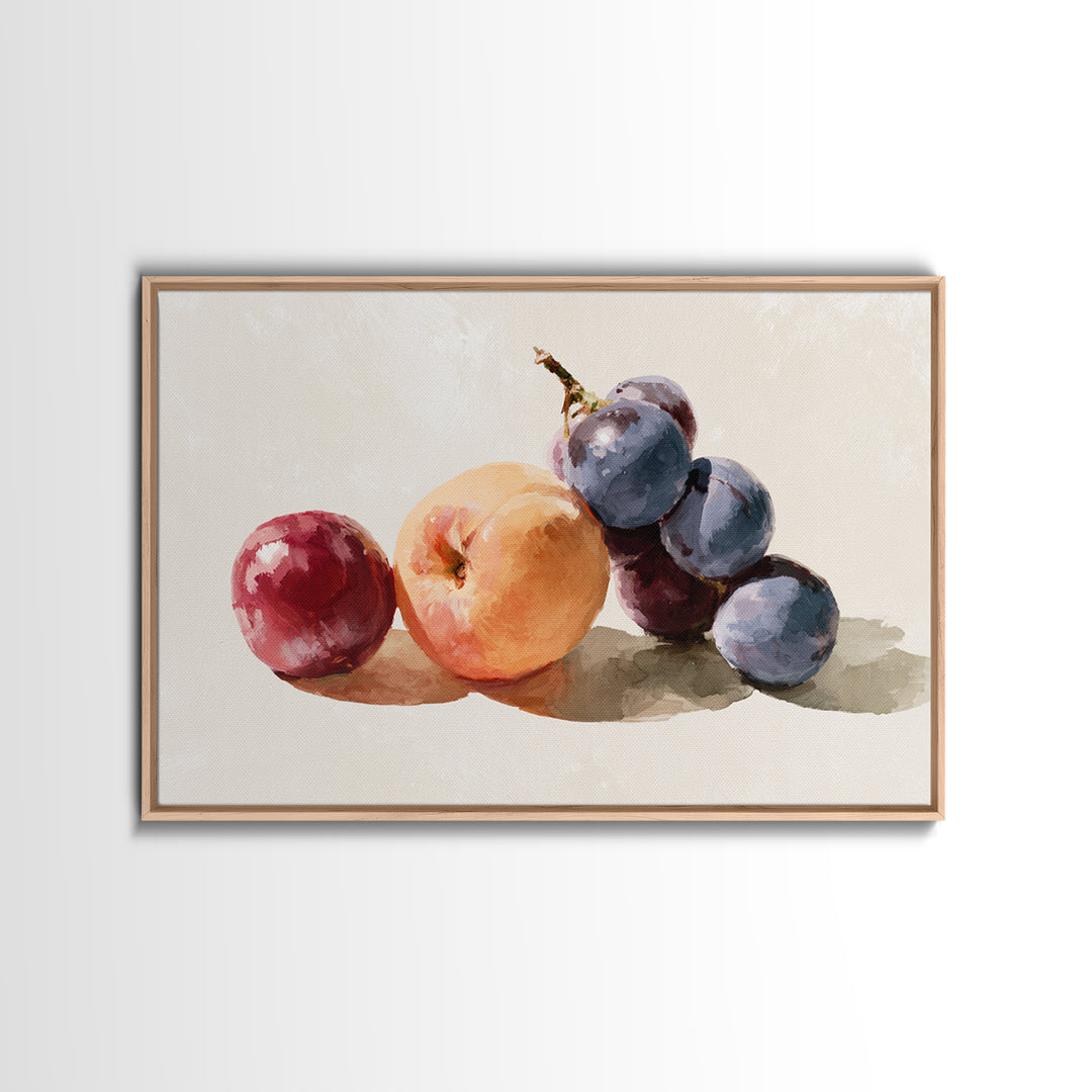Peach and Plum Still Life Framed Canvas Print, Dining Room Art, Food Art, Dining Room Decor, Fine Art, Dining, DRA-3x2-96