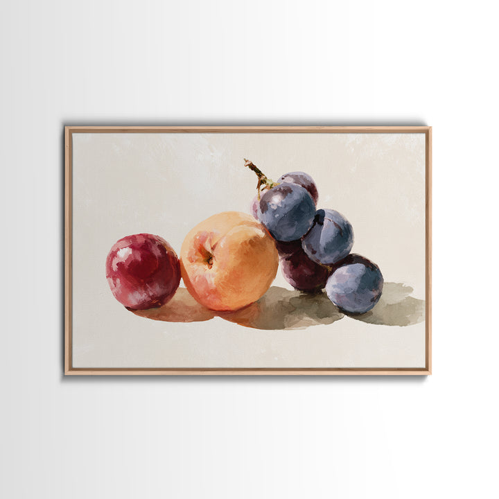 Peach and Plum Still Life Framed Canvas Print, Dining Room Art, Food Art, Dining Room Decor, Fine Art, Dining, DRA-3x2-96