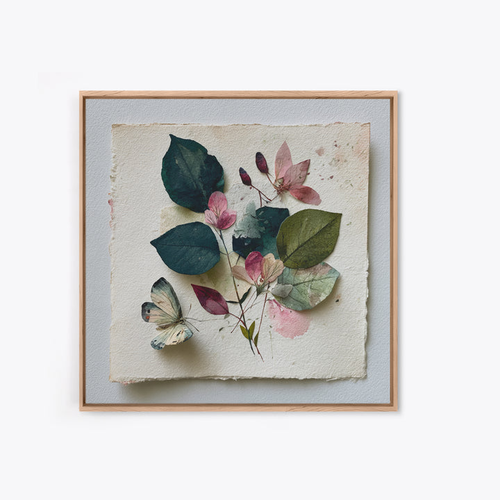 Botanical Collage with Butterflies and Old Paper Canvas Print, Eclectic Art, Wall Art, Living Room Decor, Fine Art, Eclectic, ECL-1x1-13