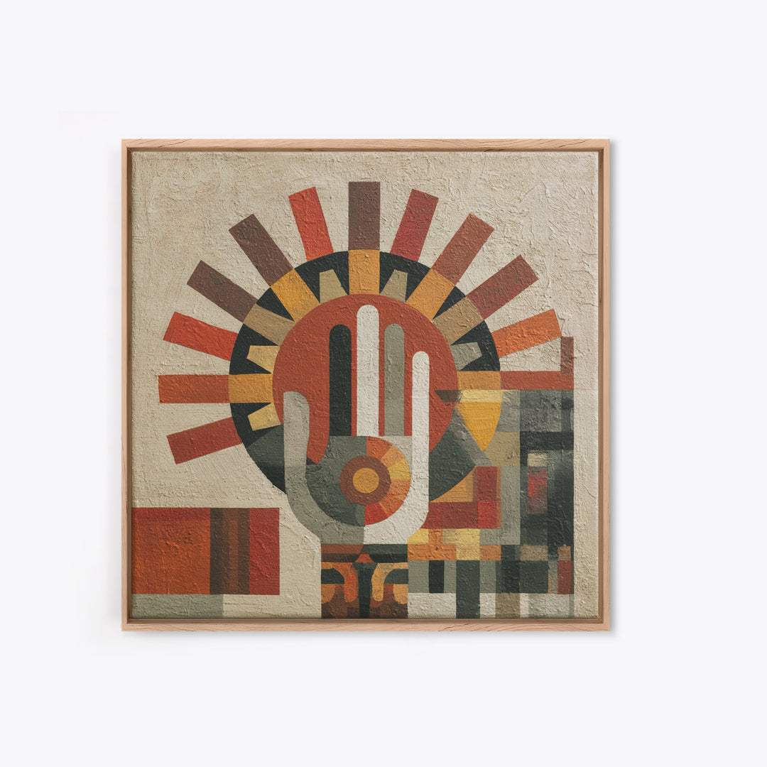 Geometric Sun and Hand Motif Canvas Print, Eclectic Art, Original Art, Living Room Decor, Abstract Art, Eclectic, Gallery Decor, ECL-1x1-15