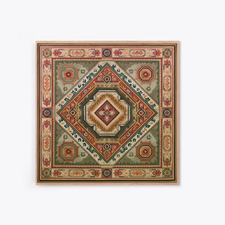Layered Tapestry Pattern Framed Canvas Print, Eclectic Art, Large Wall Art, Living Room Decor, Watercolor Art, Eclectic, ECL-1x1-16