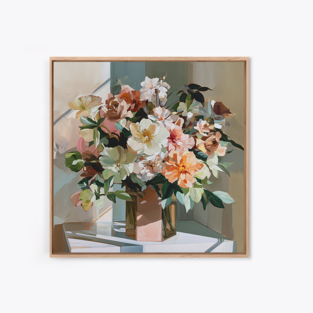 Retro Futurist Vase of Flowers Framed Canvas Print, Eclectic Art, Textured Painting, Living Room Decor, Fine Art, Eclectic, ECL-1x1-34