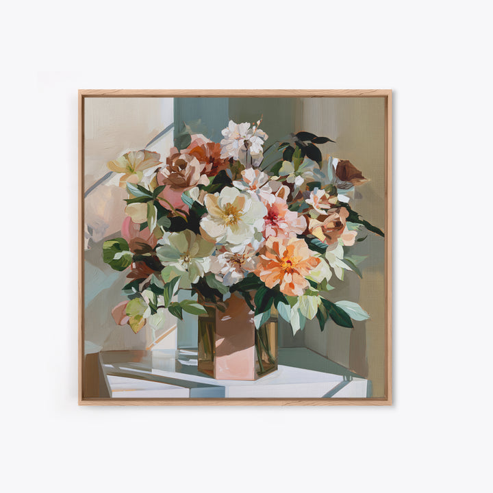 Retro Futurist Vase of Flowers Framed Canvas Print, Eclectic Art, Textured Painting, Living Room Decor, Fine Art, Eclectic, ECL-1x1-34