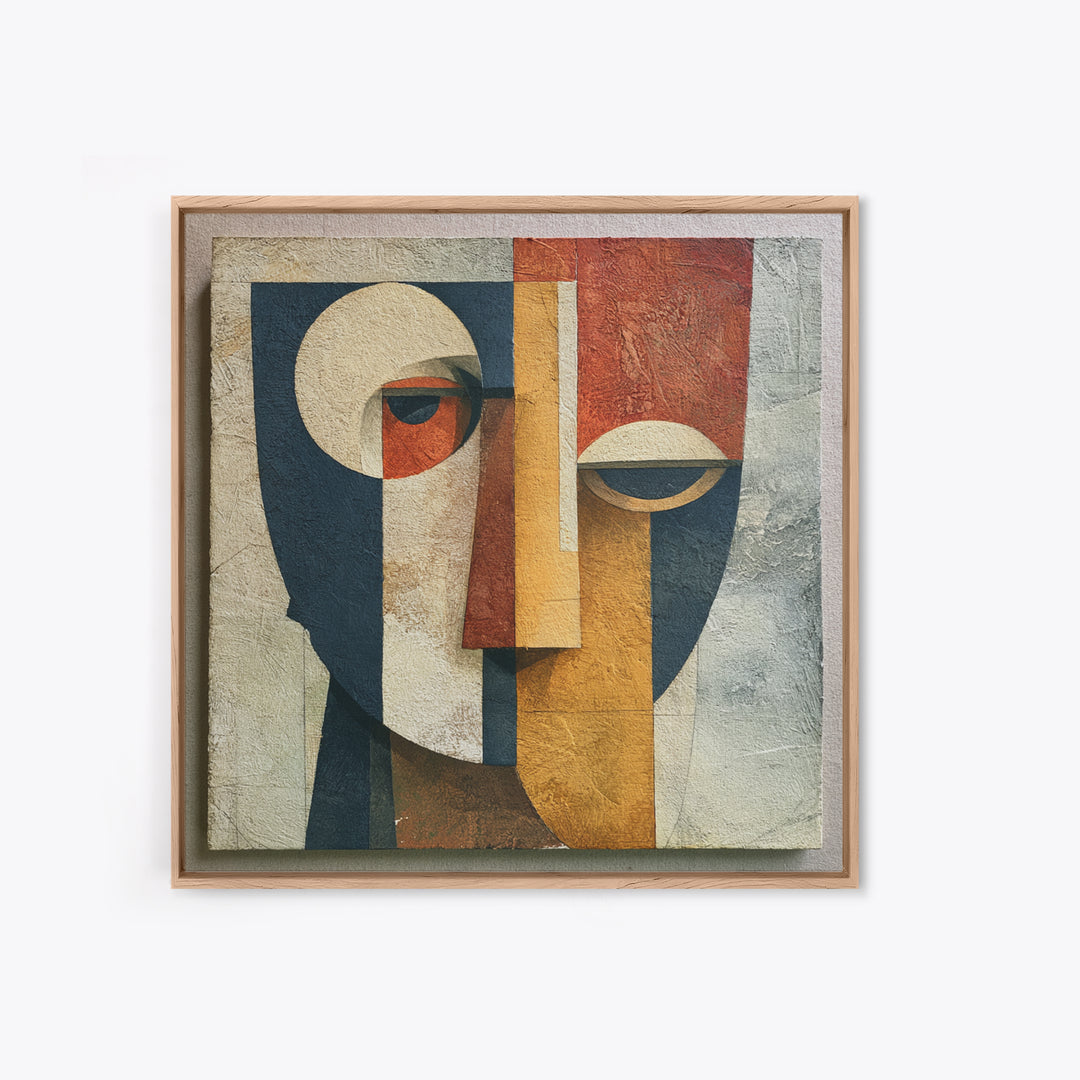 Abstract Mask with Playful Textures Framed Canvas Print, Eclectic Art, Living Room Decor, Abstract Art, Eclectic, ECL-1x1-44