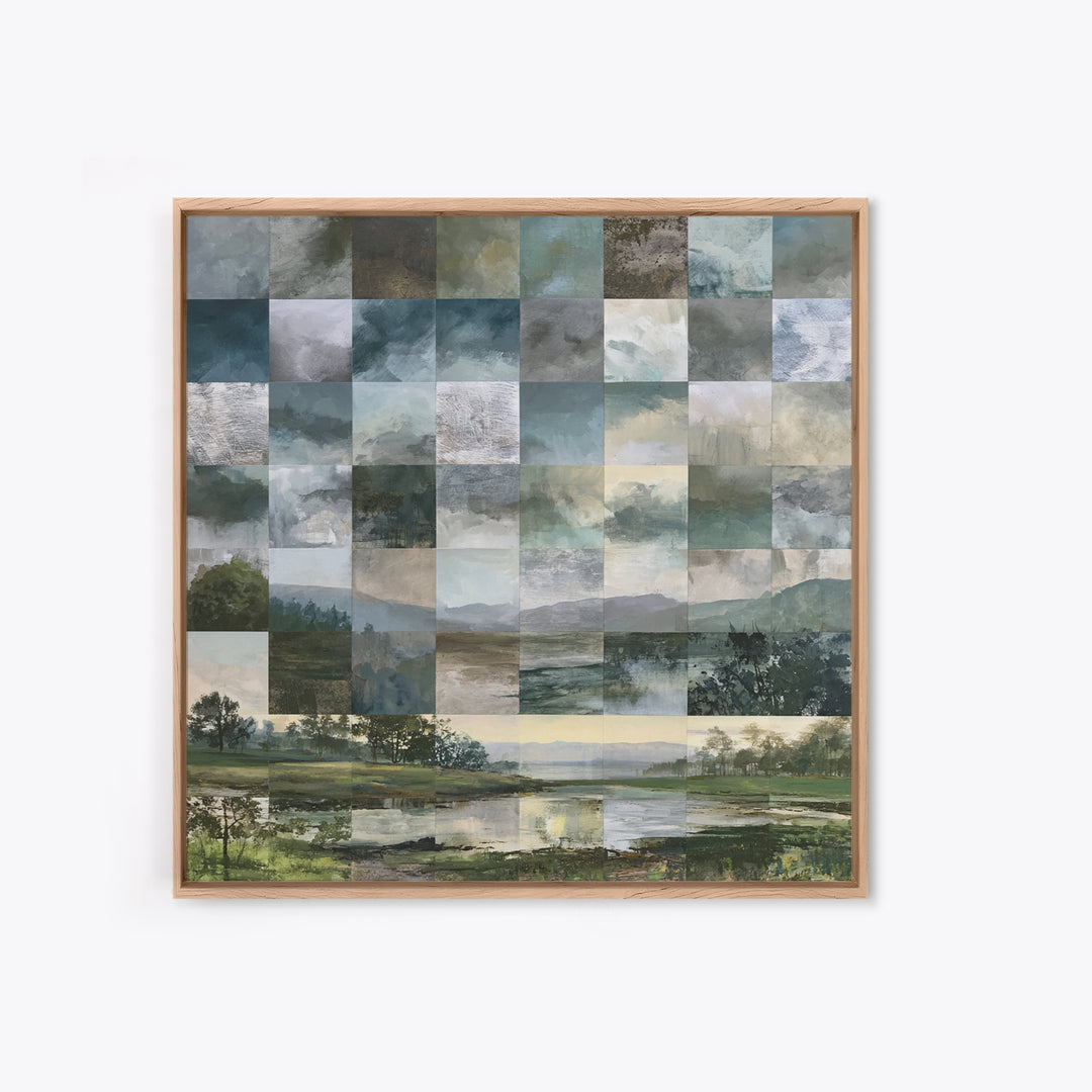 Bohemian Patchwork Landscape Framed Canvas Print, Eclectic Art, Room Decor, Living Room Decor, Oil Painting, Eclectic, ECL-1x1-48