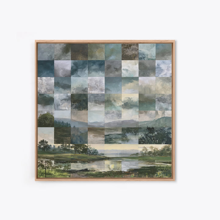 Bohemian Patchwork Landscape Framed Canvas Print, Eclectic Art, Room Decor, Living Room Decor, Oil Painting, Eclectic, ECL-1x1-48
