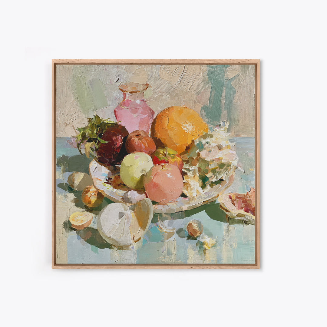 Bold Maximalist Still Life Framed Canvas Print, Eclectic Art, Modern Decor, Living Room Decor, Oil Painting, Eclectic, ECL-1x1-51