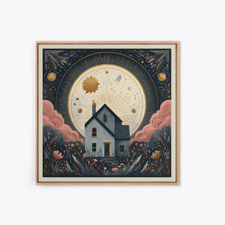 Folk Art House Canvas Print, Eclectic Art, Fine Art Print, Living Room Decor, Watercolor Art, Eclectic, Digital Prints, ECL-1x1-55