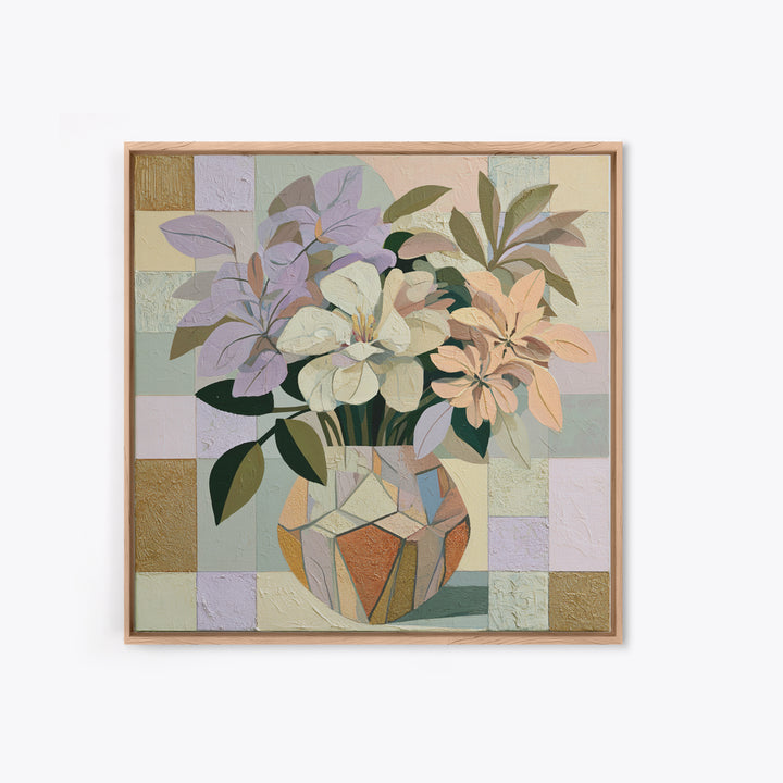 Retro Futurist Vase of Flowers Framed Canvas Print, Eclectic Art, Textured Painting, Living Room Decor, Fine Art, Eclectic, ECL-1x1-58