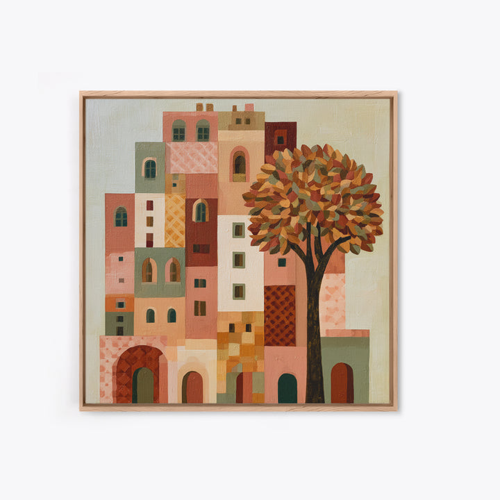Naive Cityscape with Patterned Windows Canvas Print, Eclectic Art, Portrait, Living Room Decor, Eclectic, Modern Decor, ECL-1x1-60