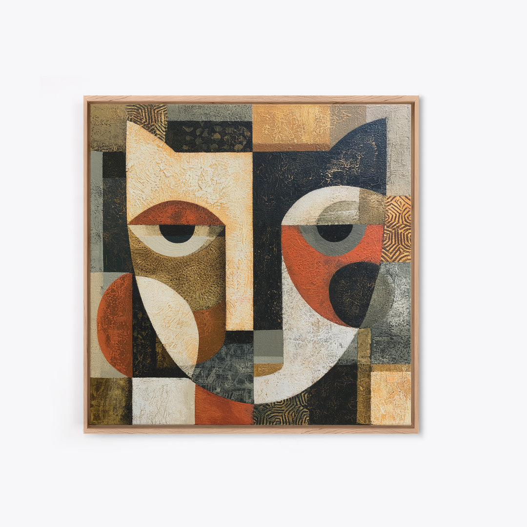 Abstract Mask with Playful Textures Framed Canvas Print, Eclectic Art, Printable Art, Living Room Decor, Fine Art, Eclectic, ECL-1x1-68