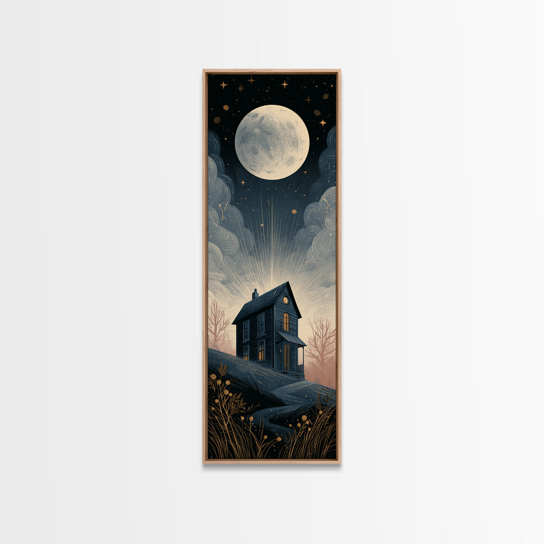 Folk Art House Canvas Print, Eclectic Art, Minimalist Decor, Living Room Decor, Fine Art, Eclectic, Printable Wall Art, ECL-1x3-43