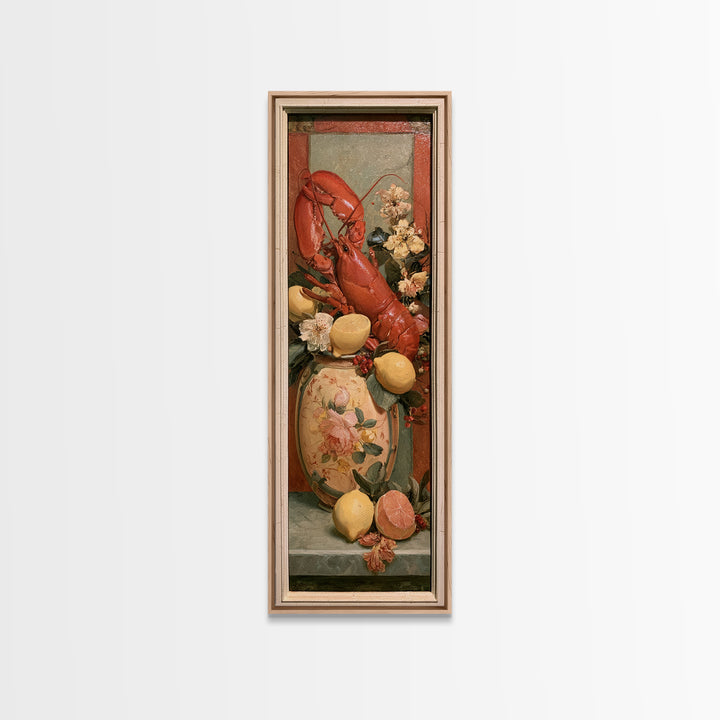 Unexpected Lobster and Lemons Still Life Framed Canvas Print, Eclectic Art, Living Room Decor, Oil Painting, Eclectic, ECL-1x3-54