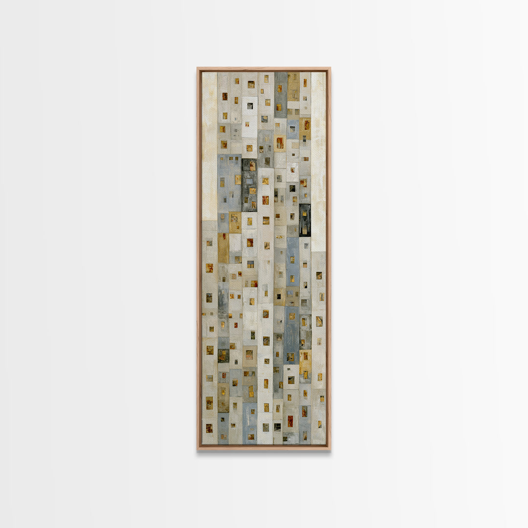 Naive Cityscape with Patterned Windows Canvas Print, Eclectic Art, Textured Painting, Living Room Decor, Fine Art, Eclectic, ECL-1x3-72