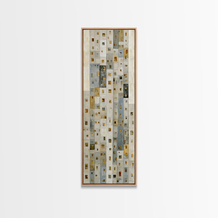 Naive Cityscape with Patterned Windows Canvas Print, Eclectic Art, Textured Painting, Living Room Decor, Fine Art, Eclectic, ECL-1x3-72