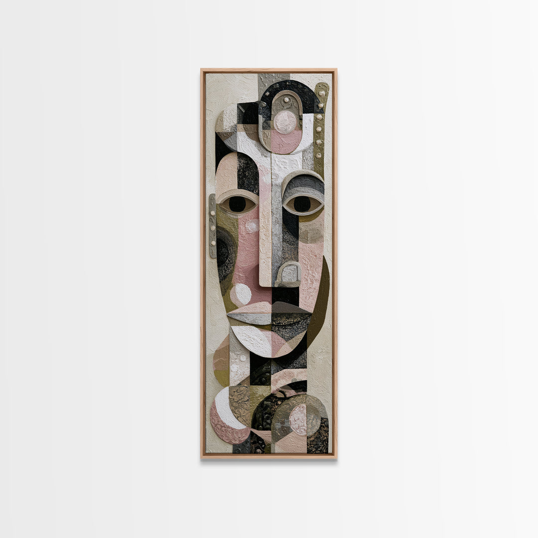 Abstract Mask with Playful Textures Framed Canvas Print, Eclectic Art, Boho, Living Room Decor, Abstract Art, Eclectic, ECL-1x3-8