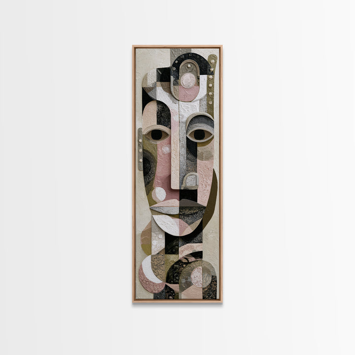 Abstract Mask with Playful Textures Framed Canvas Print, Eclectic Art, Boho, Living Room Decor, Abstract Art, Eclectic, ECL-1x3-8