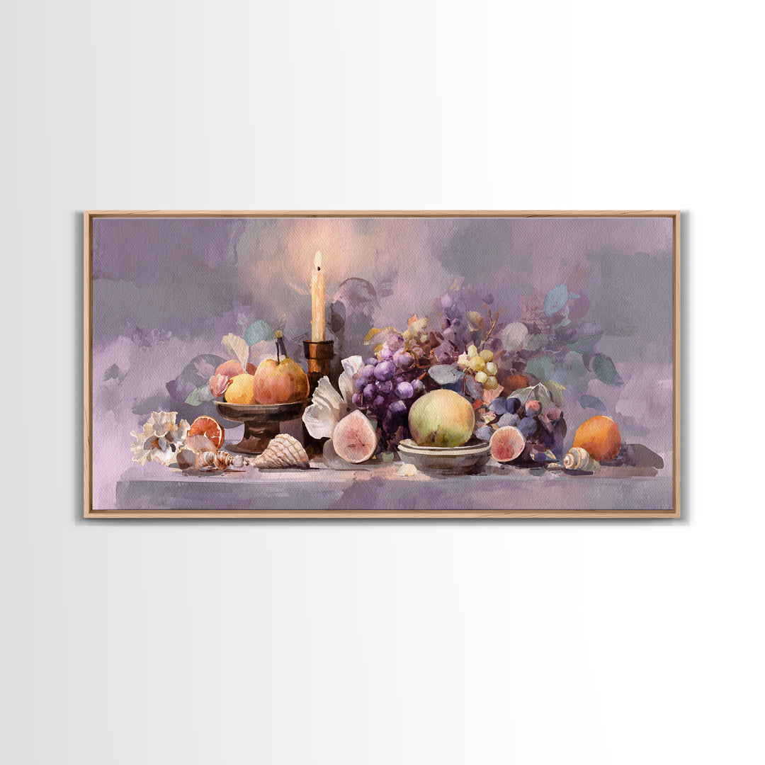 Unexpected Lobster and Lemons Still Life Framed Canvas Print, Eclectic Art, Living Room Decor, Watercolor Art, Eclectic, ECL-2x1-14