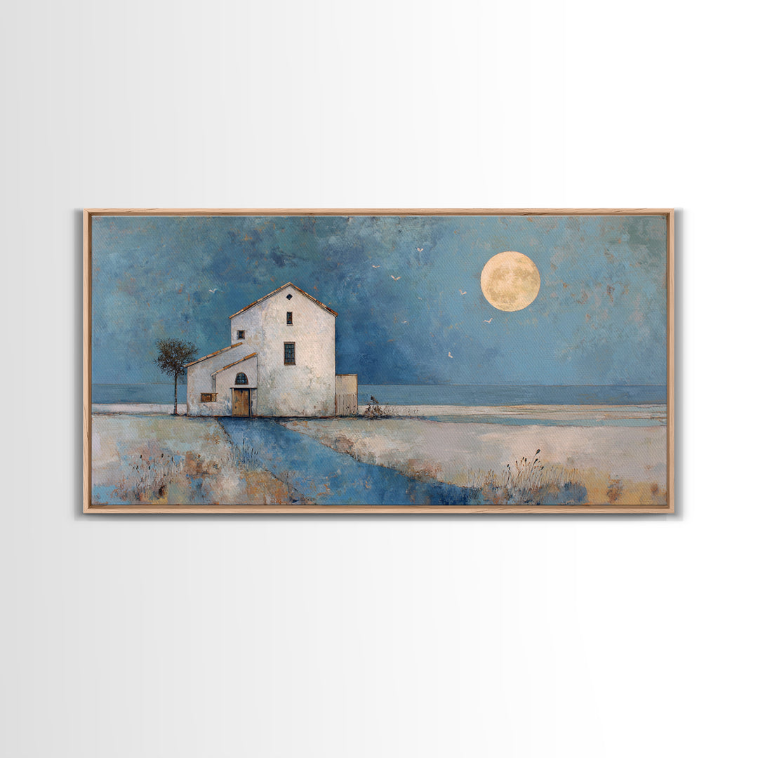 Folk Art House Framed Canvas Print, Eclectic Art, Boho, Living Room Decor, Fine Art, Eclectic, Unique Wall Art, Boho Decor, ECL-2x1-3