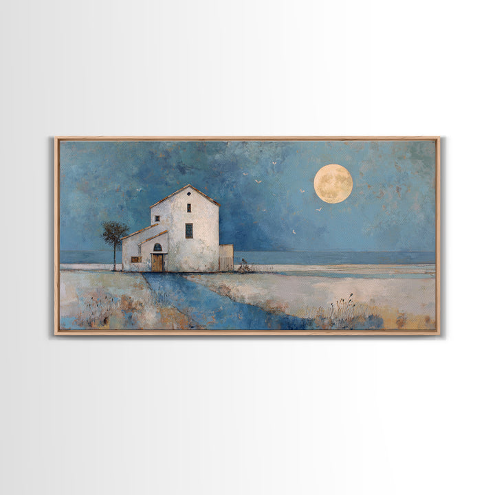 Folk Art House Framed Canvas Print, Eclectic Art, Boho, Living Room Decor, Fine Art, Eclectic, Unique Wall Art, Boho Decor, ECL-2x1-3