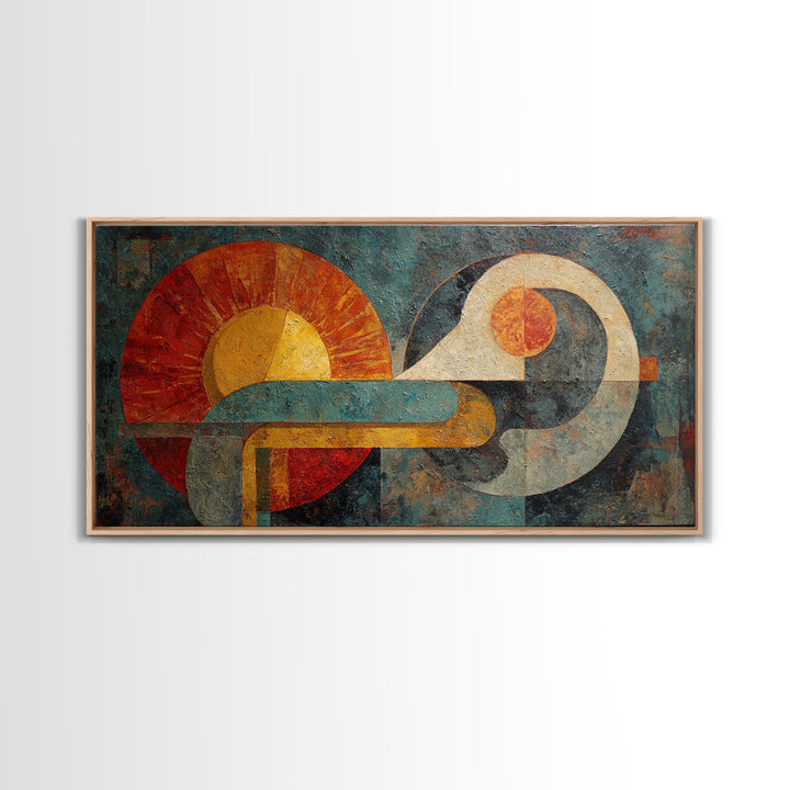 Geometric Sun and Hand Motif Framed Canvas Print, Eclectic Art, Unique Wall Art, Living Room Decor, Abstract Art, Eclectic, ECL-2x1-59